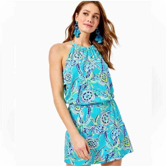 Lilly Pulitzer Gianni Skort Romper in "Bermuda Blue‎ Turtle" XXS - Picture 1 of 10